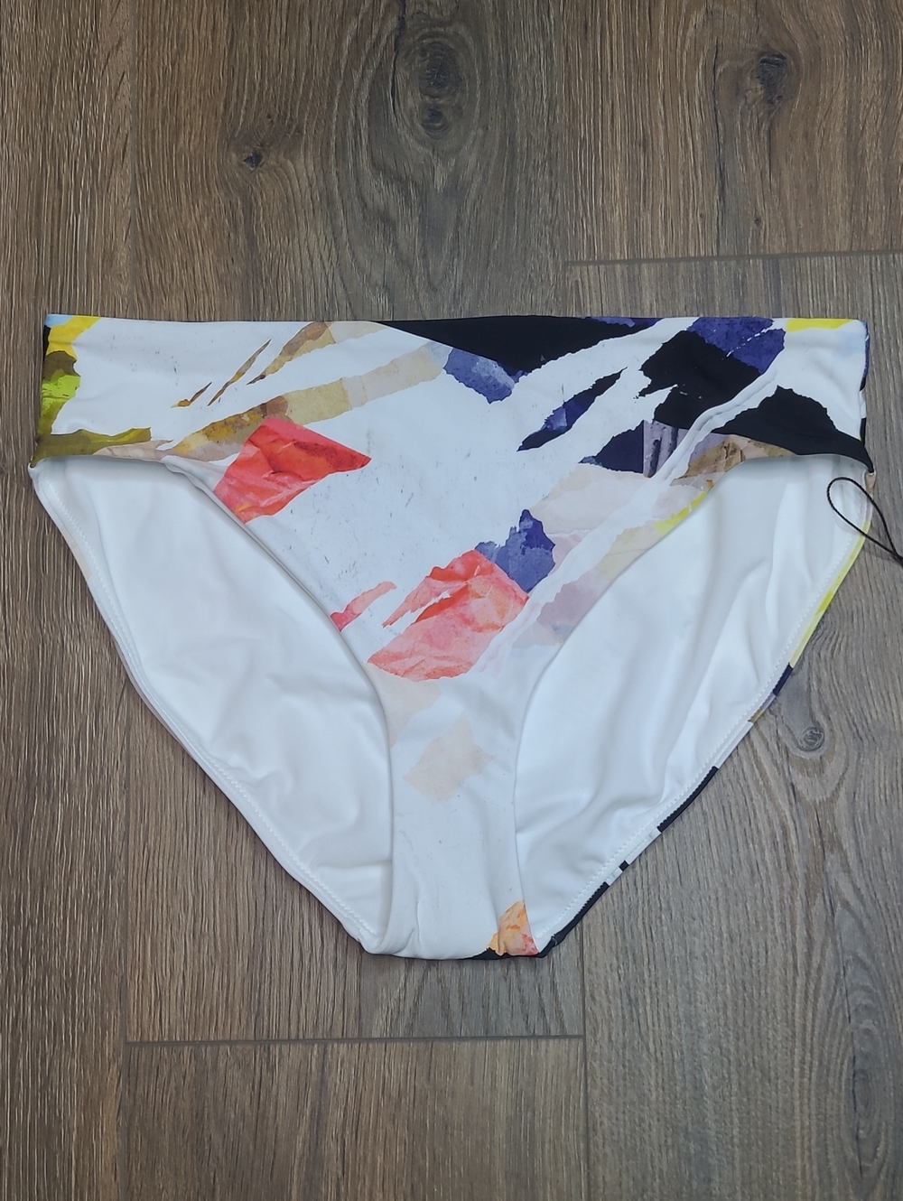 White Abstract Print Bikini Bottoms with Coral & Blue Accents